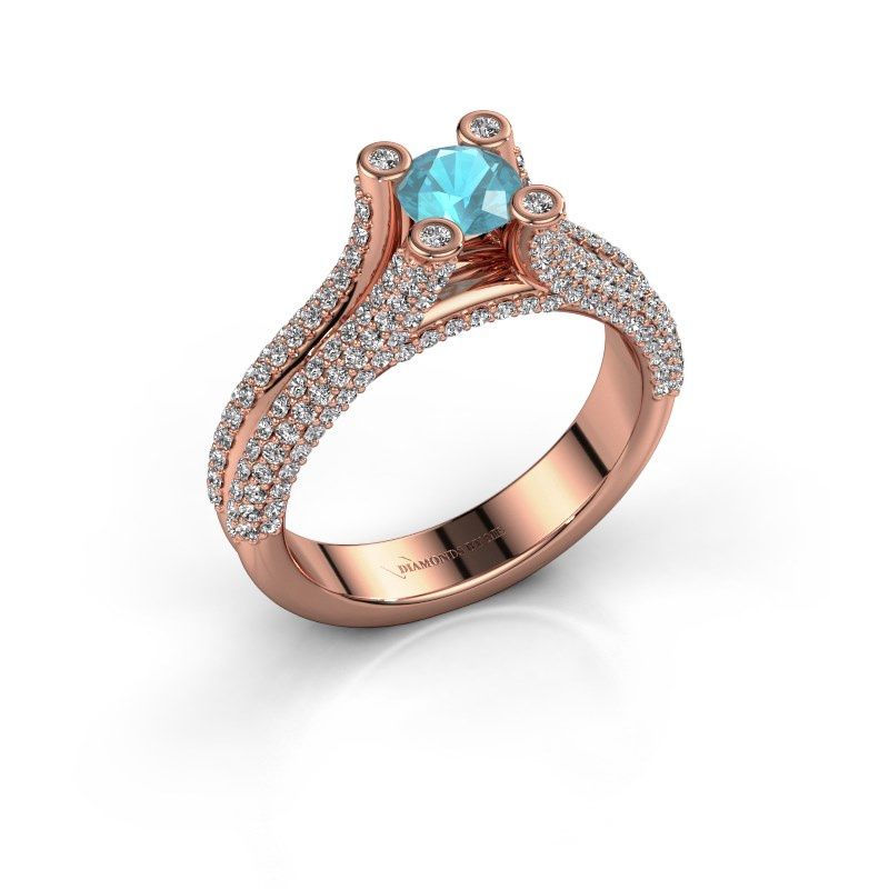 Afbeelding van Verlovingsring Stefanie 2<br/>585 rosé goud<br/>Blauw topaas 5 mm