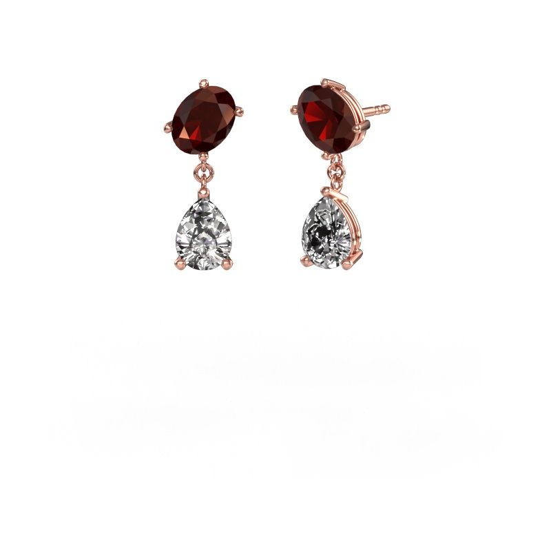Boucles d'oreilles Toi et Moi OVL-PER 585 or rose grenat 8x6 mm