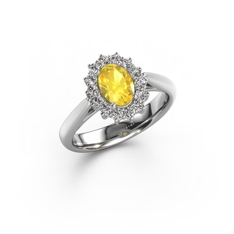 Verlovingsring Margien 1 585 witgoud gele saffier 7x5 mm