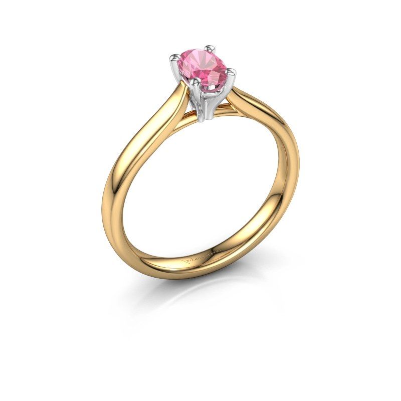 Afbeelding van Verlovingsring Mignon ovl 1 585 goud roze saffier 6x4 mm