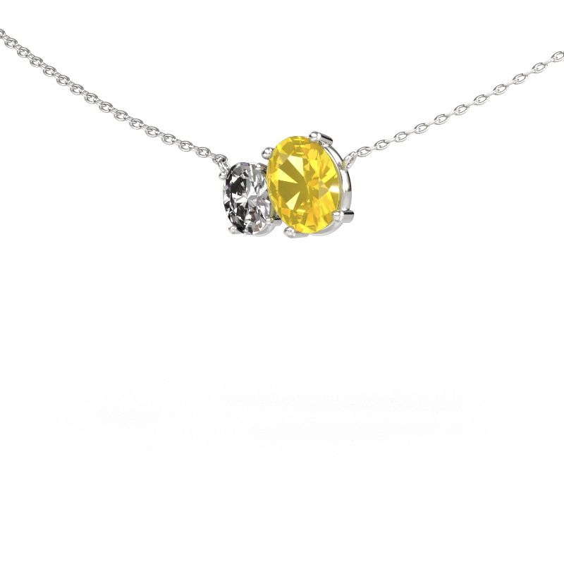 Pendentif Toi et Moi OVL OVL 585 or blanc saphir jaune 8x6 mm