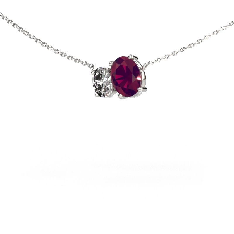 Pendentif Toi et Moi OVL OVL 585 or blanc rhodolite 8x6 mm