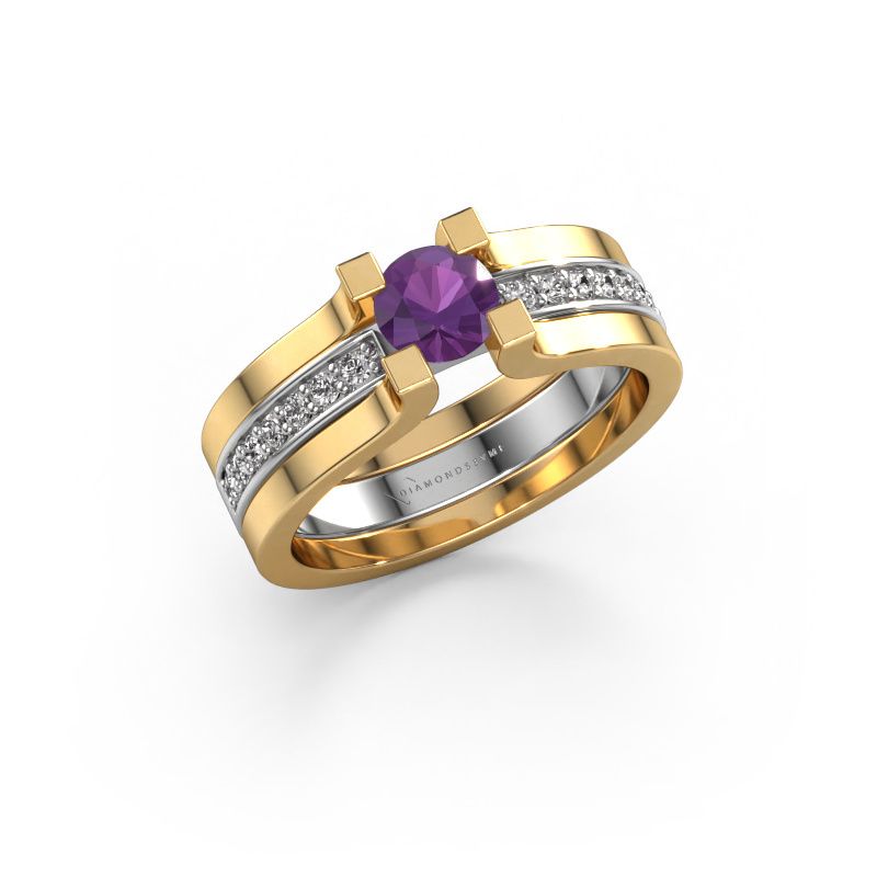 Bague de fiançailles Myrthe 585 or blanc améthyste 5 mm