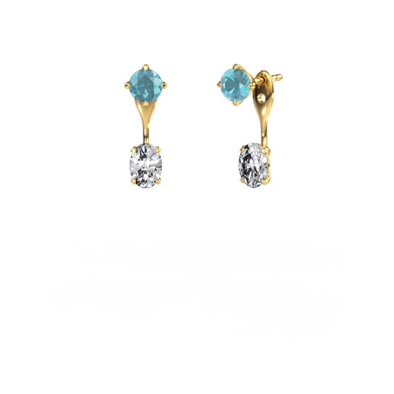 Drop earrings Kate RND-OVL 585 gold blue topaz 5 mm