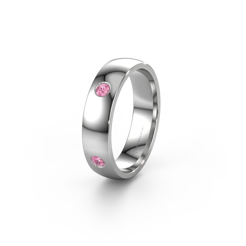 Huwelijksring WH0104L25AP 585 witgoud roze saffier 2.5 mm ±5x1.7 mm