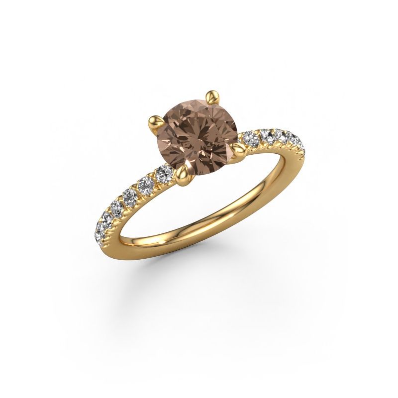 Verlovingsring Crystal RND 2 585 goud bruine diamant 1.58 crt