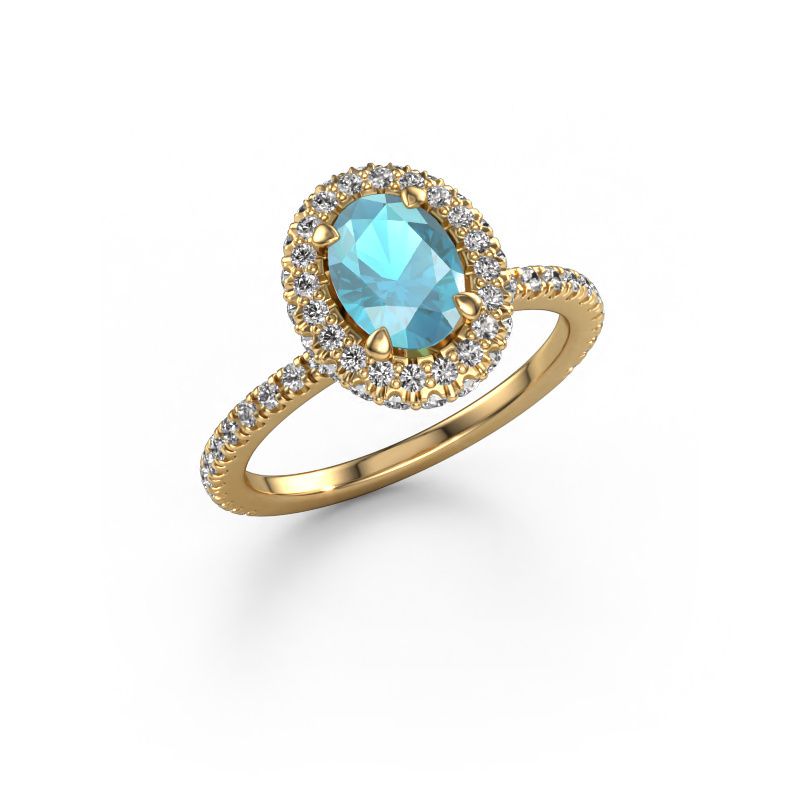 Verlovingsring Talitha OVL 585 goud blauw topaas 7x5 mm