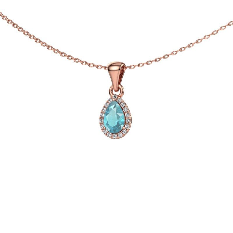 Hanger Seline per 585 rosé goud blauw topaas 6x4 mm
