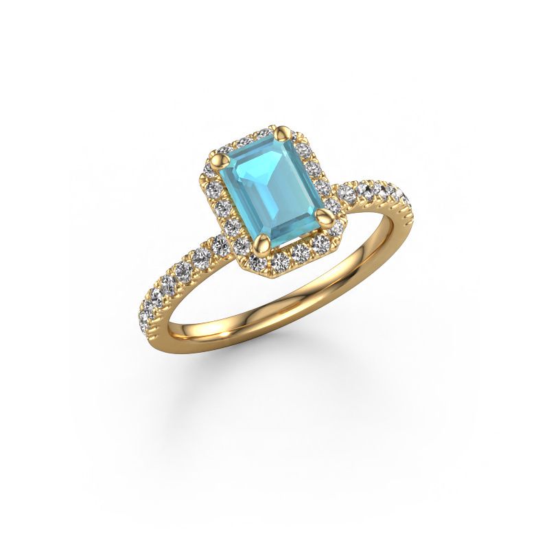 Verlovingsring Miranda EME 585 goud blauw topaas 7x5 mm