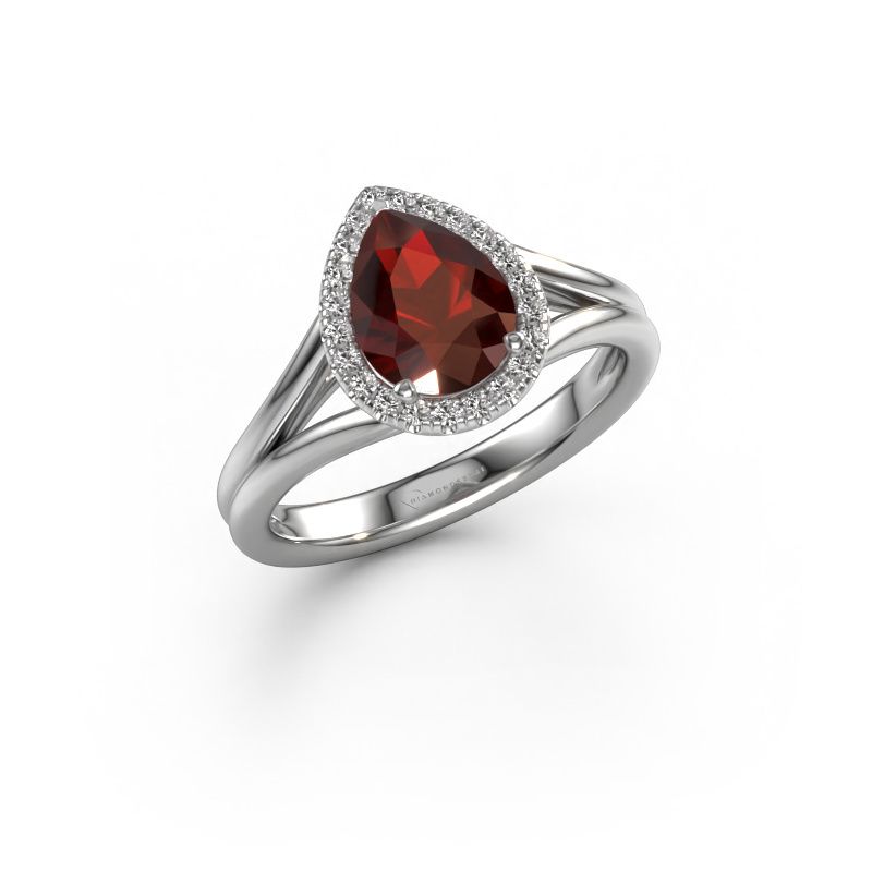 Engagement ring Verla pear 1 585 white gold garnet 8x6 mm