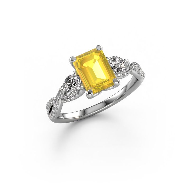 Engagement ring Marilou EME 585 white gold yellow sapphire 8x6 mm