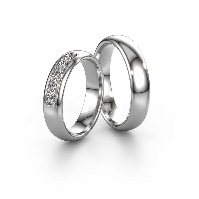 Trouwringen set WH0111LM35BP ±5x2 mm 14 Carat witgoud diamant 0.08 crt