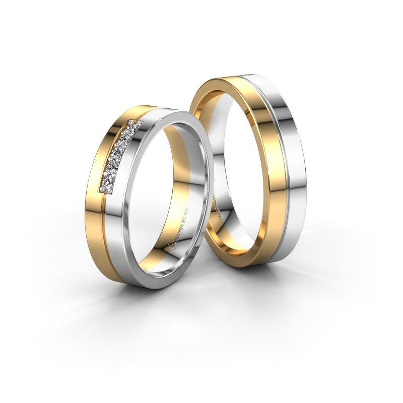 Image of Wedding rings set WH0211LM15A17P ±5x1.7 mm 14 Carat gold diamond 0.02 crt
