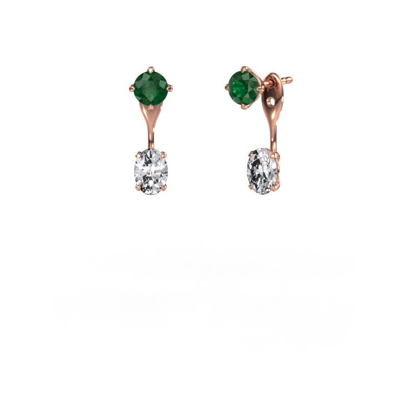 Pendants d'oreilles Kate RND-OVL 585 or rose emeraude 5 mm