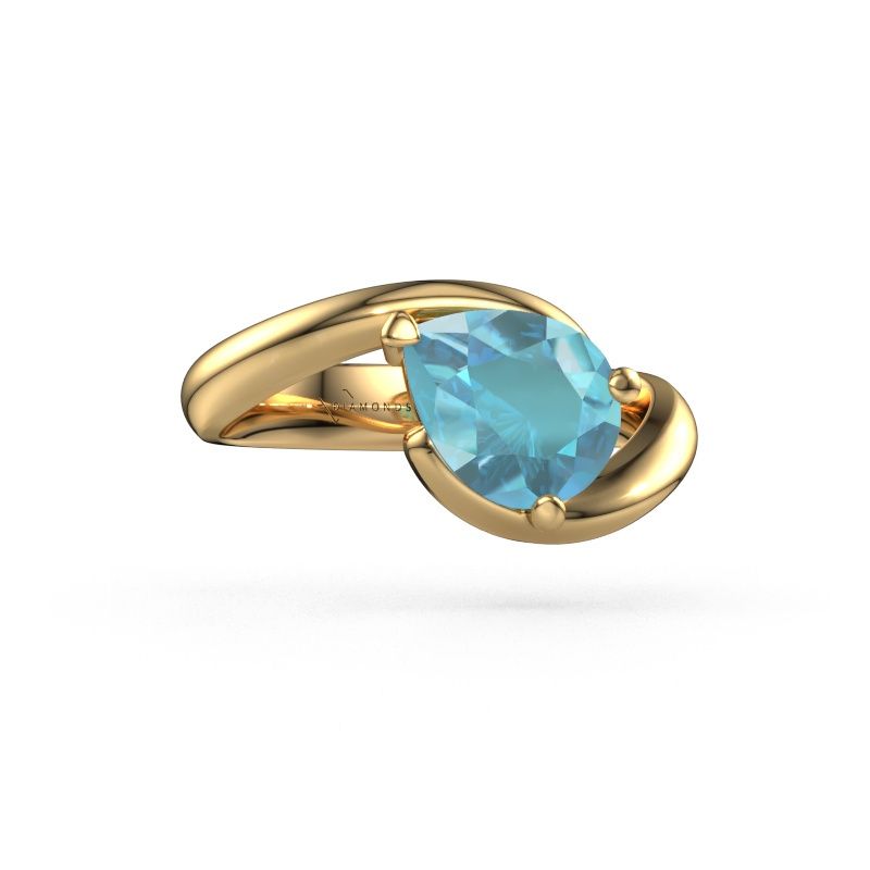 Verlovingsring Aida PER 585 goud blauw topaas 9x7 mm