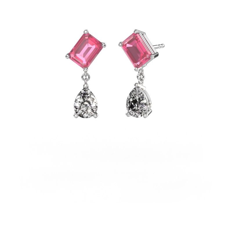 Earrings Toi et Moi EME PER 585 white gold pink sapphire 8x6 mm