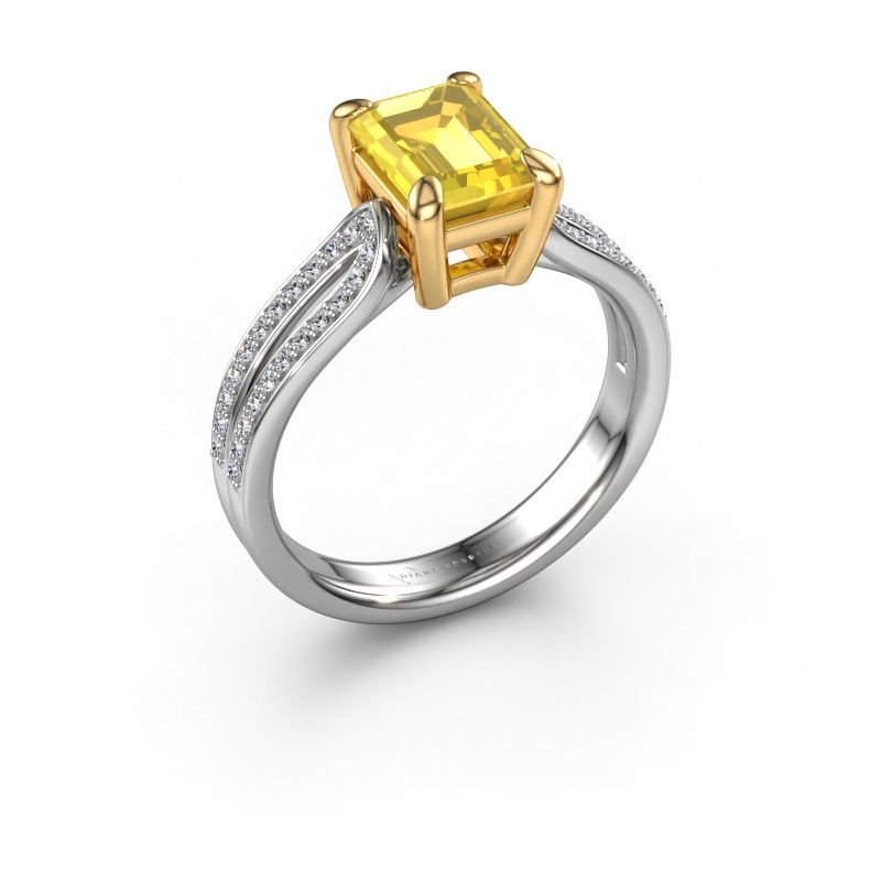 Verlobungsring Antonia eme 2 585 Weißgold Gelb Saphir 8x6 mm