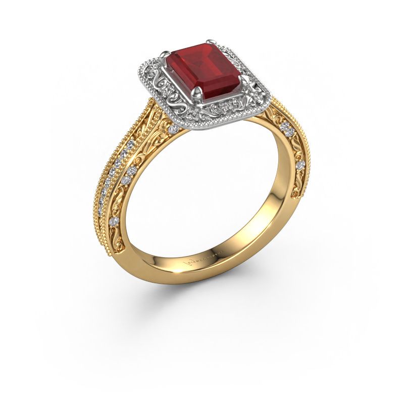Engagement ring Alice EME 585 gold ruby 7x5 mm