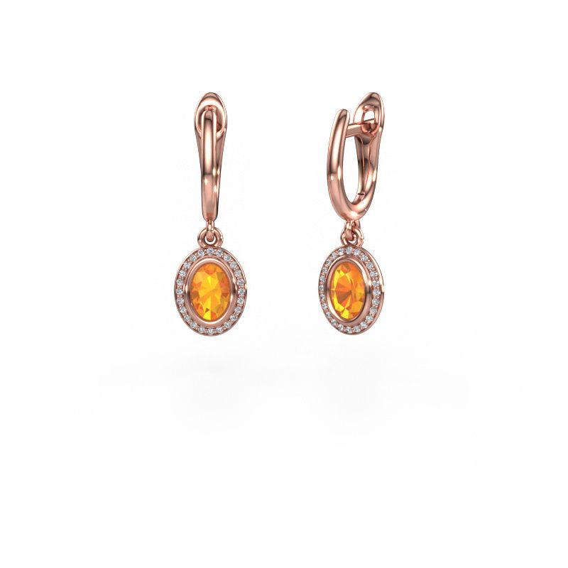 Oorhangers Noud OVL 585 rosé goud citrien 6x4 mm