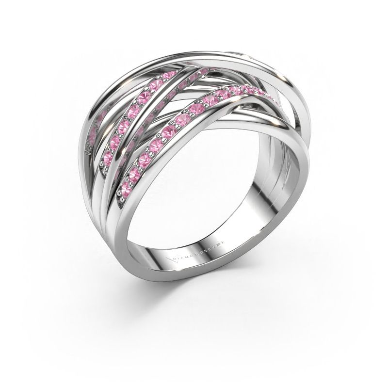 Ring Fem 2 585 white gold pink sapphire 1.5 mm