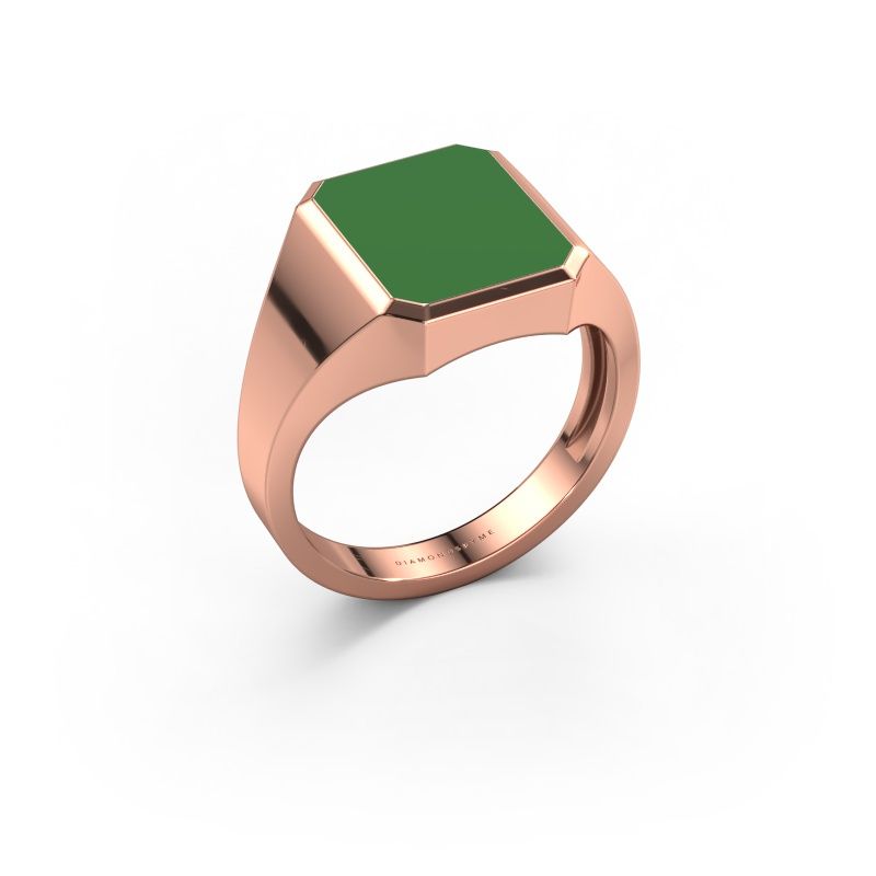 Signet ring Lars 2 light 585 rose gold green enamel 12x10 mm