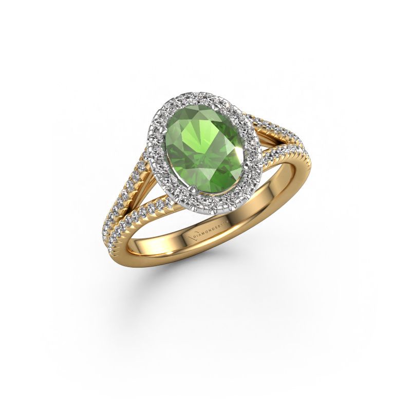 Verlobungsring Verla ovl 2 585 Gold Turmalin grün 8x6 mm