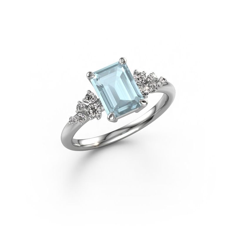 Bague de fiançailles Royce EME 585 or blanc aigue-marine 8x6 mm