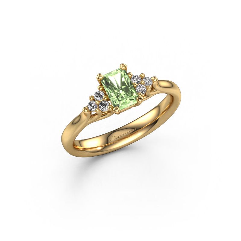 Engagement ring Monika RAD 585 gold green lab grown diamond 6x4 mm