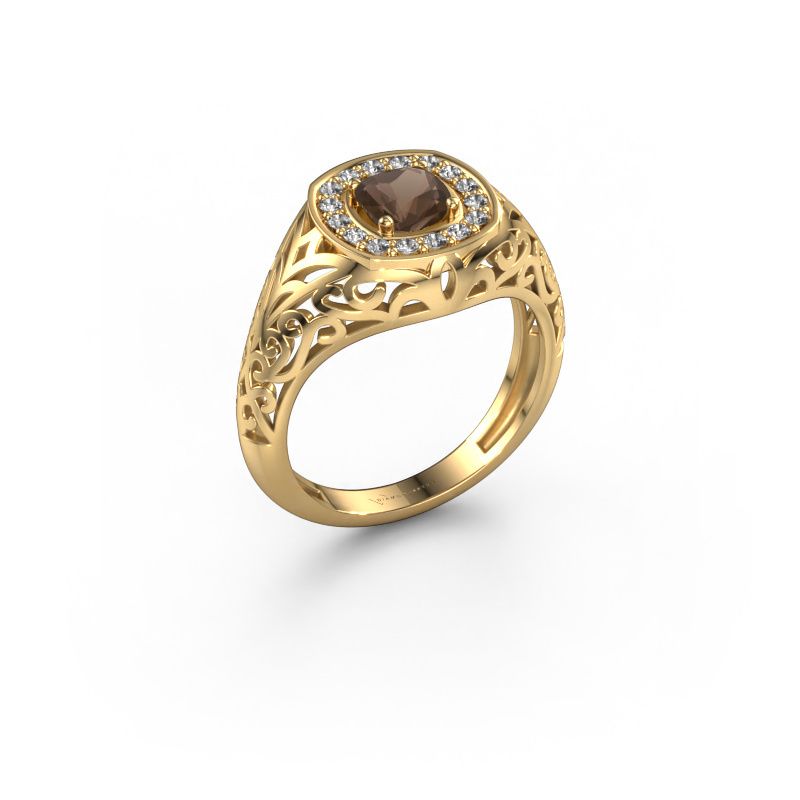 Anello da uomo Quinten 585 oro quarzo fumé 5 mm