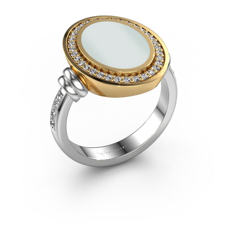 Signet ring Cristina 585 white gold green sardonyx 14x10 mm