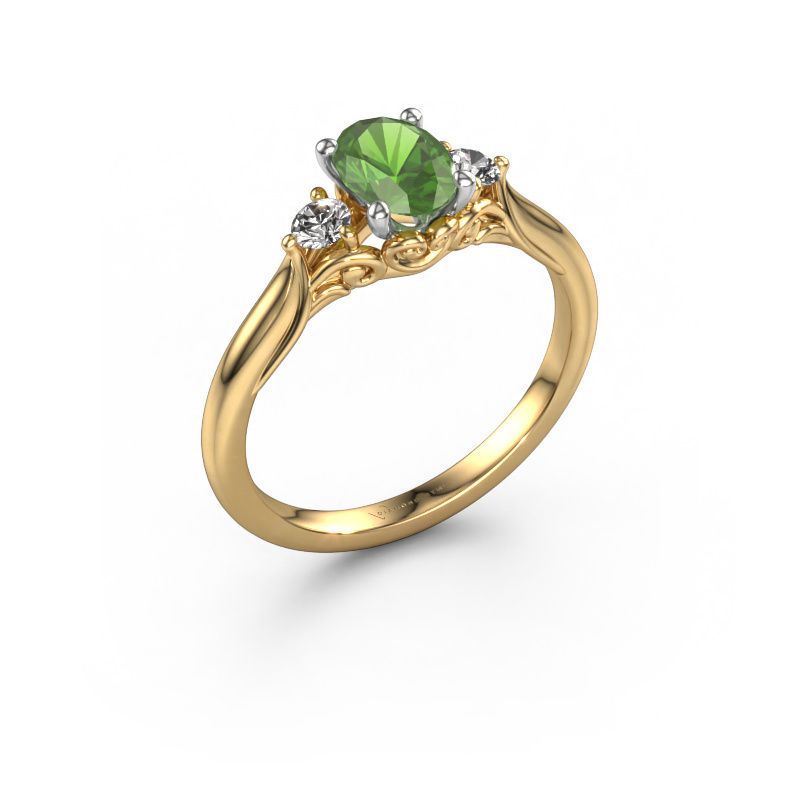 Verlobungsring Laurian OVL 585 Gold Turmalin grün 7x5 mm