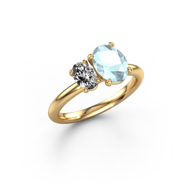 Engagement ring Toi et Moi OVL-OVL 585 gold aquamarine 8x6 mm