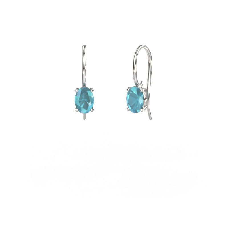 Pendants d'oreilles Cleo OVL 585 or blanc topaze bleue 7x5 mm