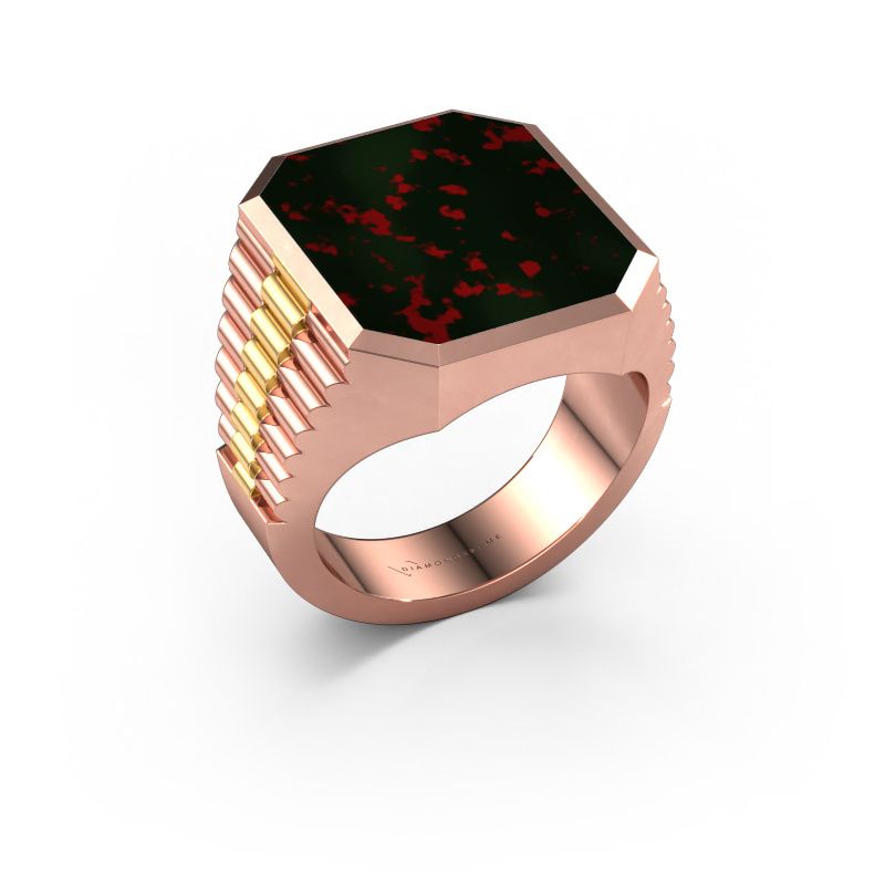 Signet ring Brent 5 585 rose gold bloodstone 18x15 mm