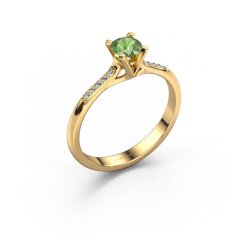 Verlobungsring Isa 2 585 Gold Turmalin grün 4.2 mm