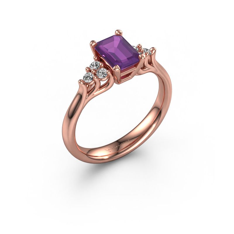 Engagement ring Monika EME 585 rose gold amethyst 7x5 mm