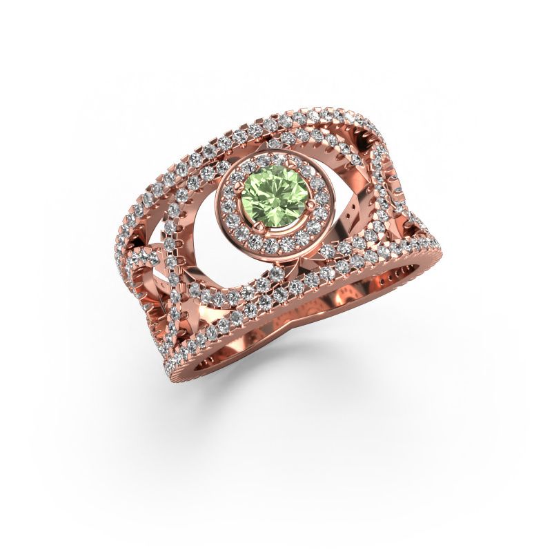 Bague Regina 585 or rose diamants synthétiques vert 4.2 mm