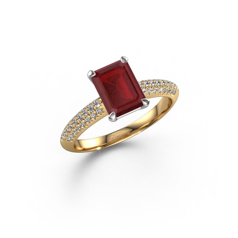 Verlovingsring Morane EME 585 goud robijn 8x6 mm