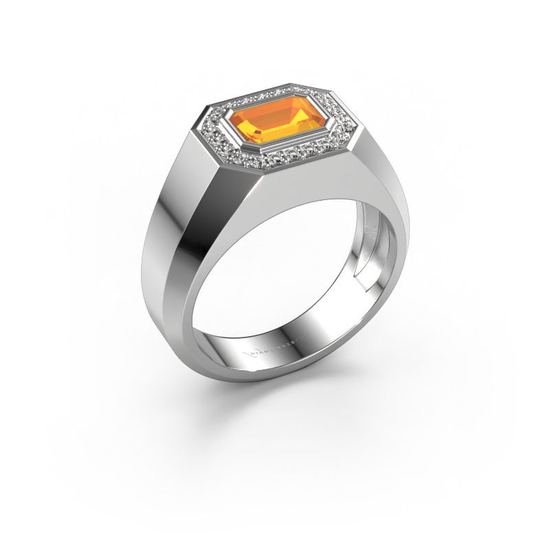 Men's ring Dylan 2 585 white gold citrin 7x5 mm