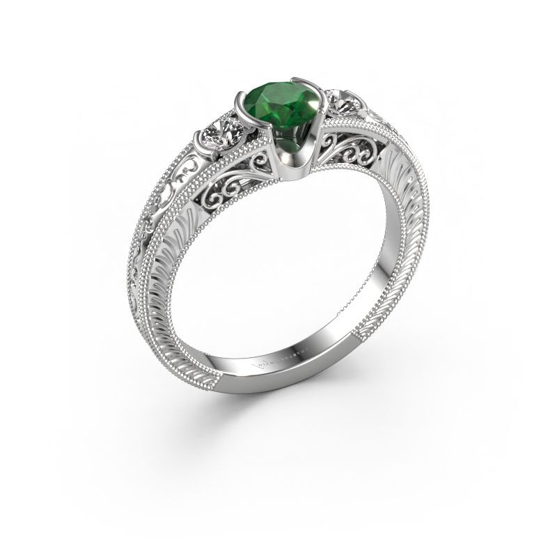 Promise ring Tasia 585 white gold emerald 5 mm