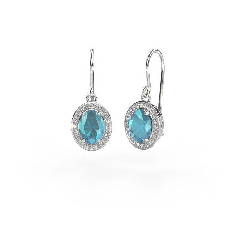 Pendants d'oreilles Latesha 585 or blanc topaze bleue 7x5 mm