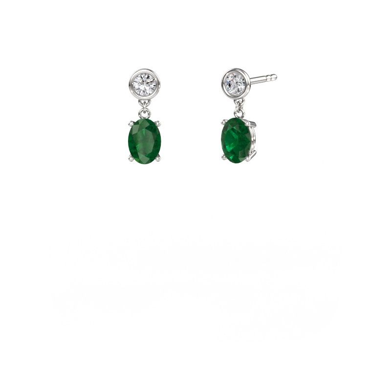 Pendants d'oreilles Lacey OVL 950 platine emeraude 7x5 mm
