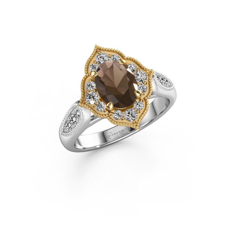 Verlovingsring Rosan 585 witgoud rookkwarts 8x6 mm
