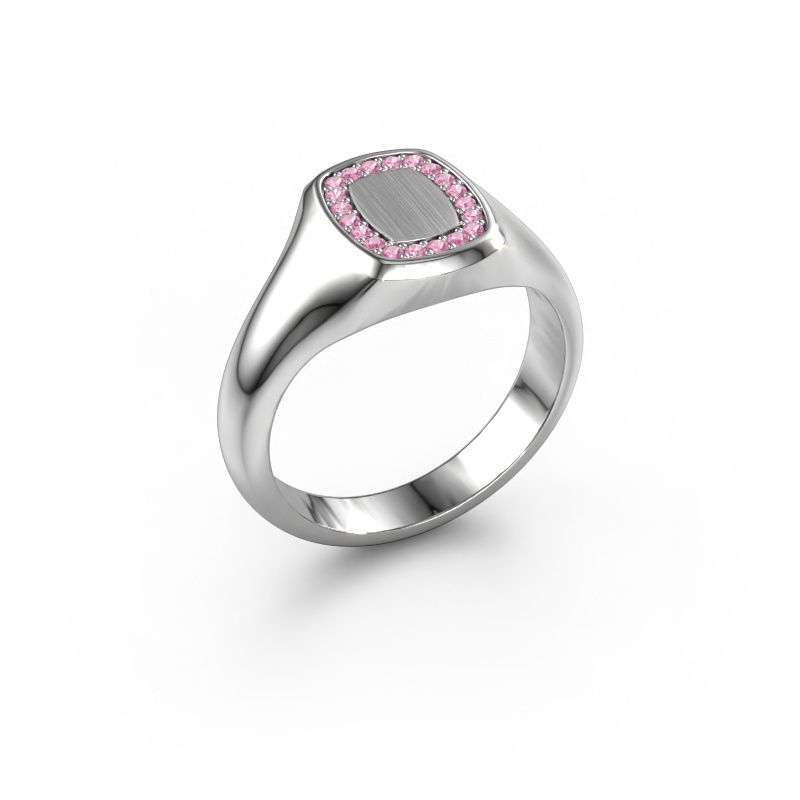 Heren ring Floris Cushion 1 585 witgoud roze saffier 1.2 mm