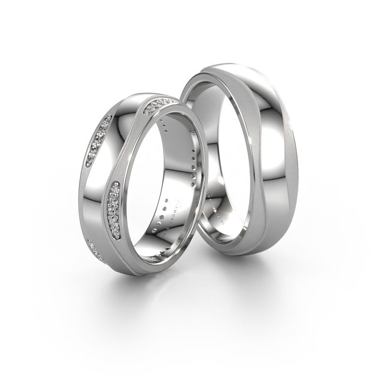 Trouwringen set WH2062LM26CM ±6x2.2 mm 14 Carat witgoud diamant 0.008 crt