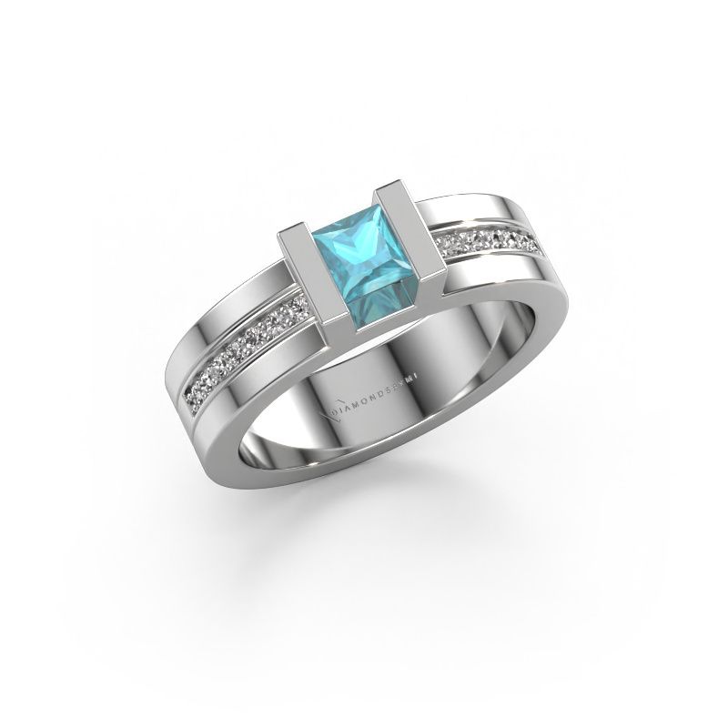 Bague de fiançailles Desire 585 or blanc topaze bleue 4 mm