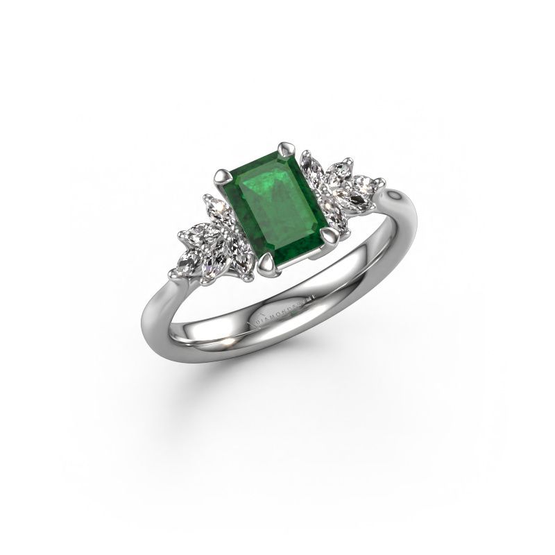 Engagement ring Fiona EME 585 white gold emerald 7x5 mm