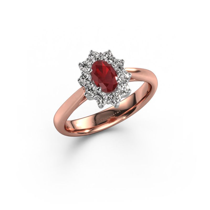 Verlovingsring Leesa 1 585 rosé goud robijn 6x4 mm