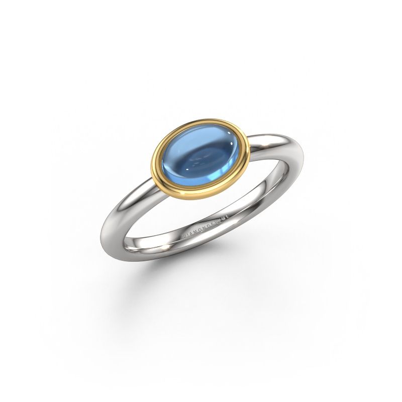 Bague Blossom OVL 585 or blanc topaze bleue 7x5 mm