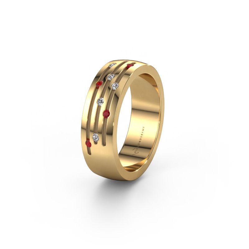 Trouwring WH0134L26B 585 goud robijn ±6x2 mm
